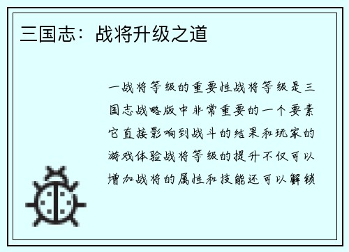三国志：战将升级之道
